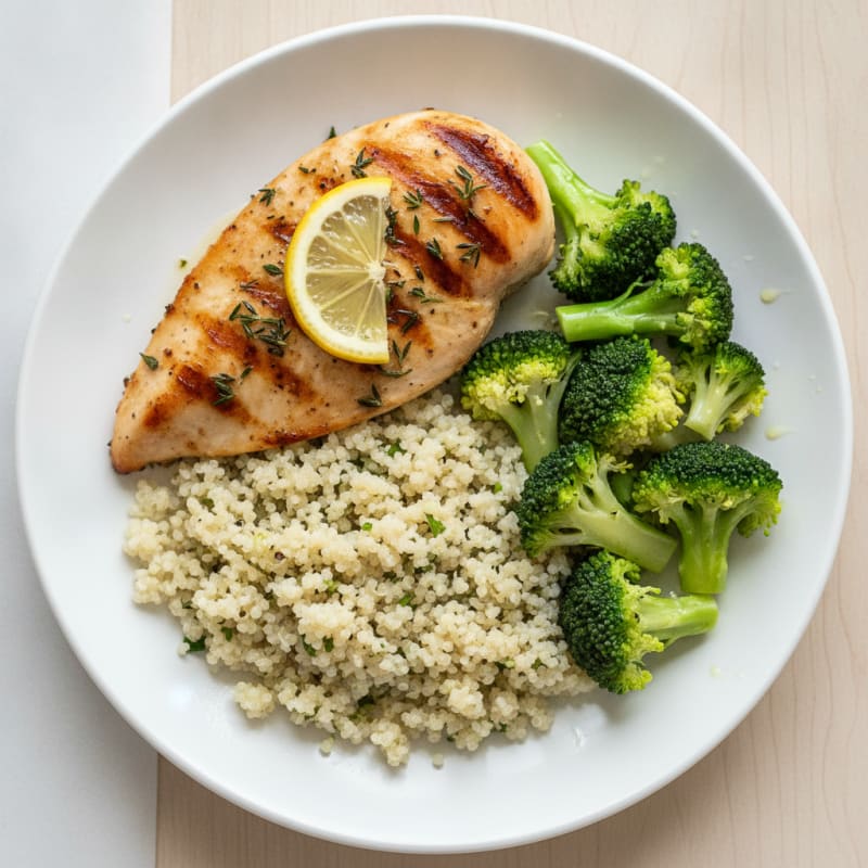 Grilled Chicken Breast with Quinoa and Steamed Broccoli