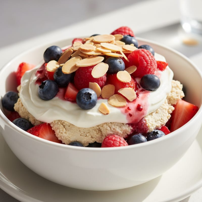 Greek Yogurt Protein Parfait with Mixed Berries and Almonds