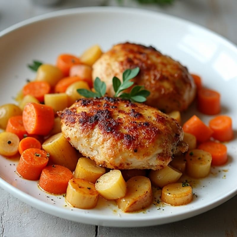 Crispy Baked Chicken Thighs with Roasted Root Vegetables
