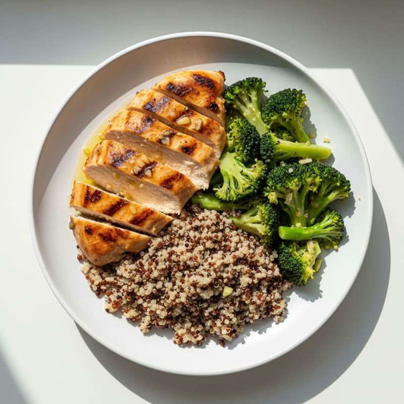 Grilled Chicken Breast with Quinoa and Steamed Broccoli