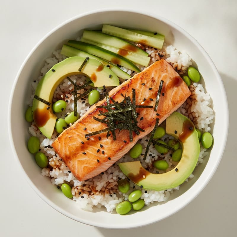 Sushi Rice Bowl with Salmon and Avocado