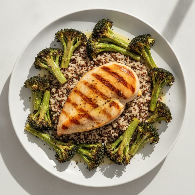 Grilled Chicken Breast with Quinoa and Roasted Broccoli