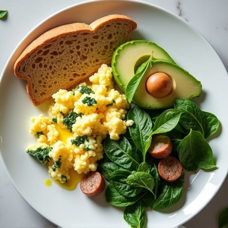 Egg White and Spinach Scramble with Turkey Sausage