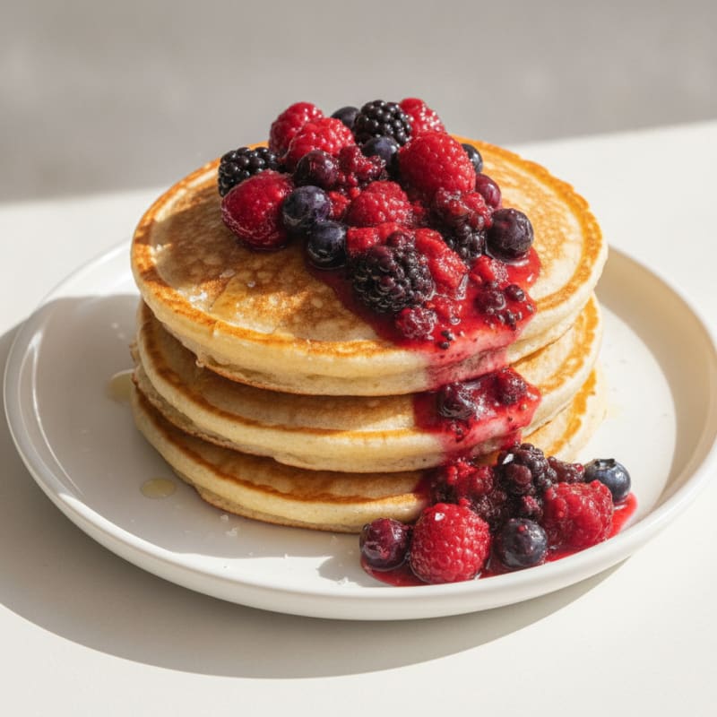 Fluffy Buttermilk Pancakes with Berry Compote