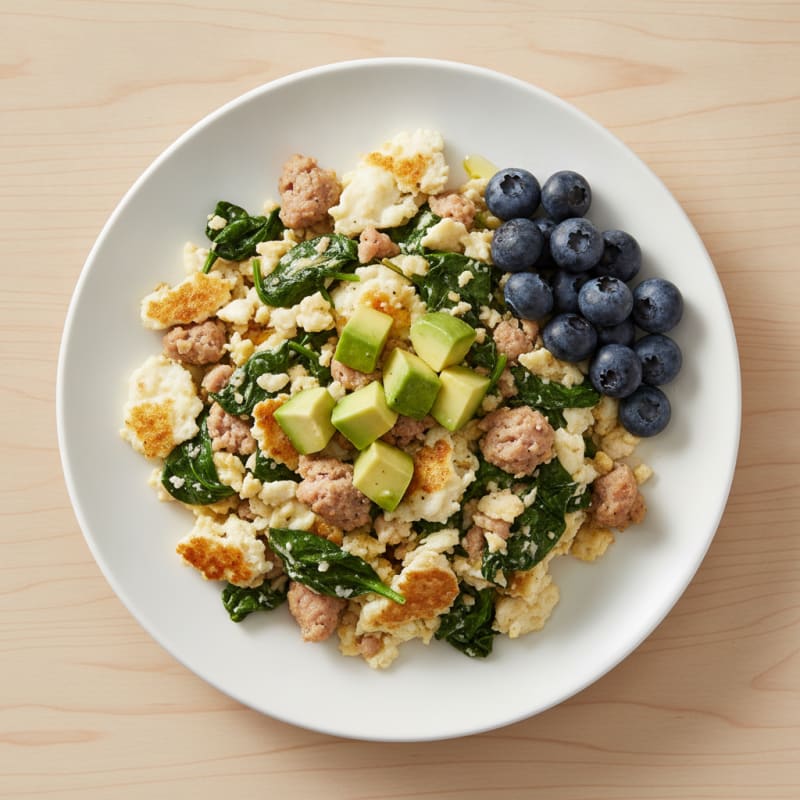 Egg White Scramble with Turkey Sausage and Spinach