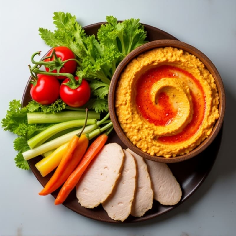 Roasted Red Pepper Hummus Board with Fresh Vegetables