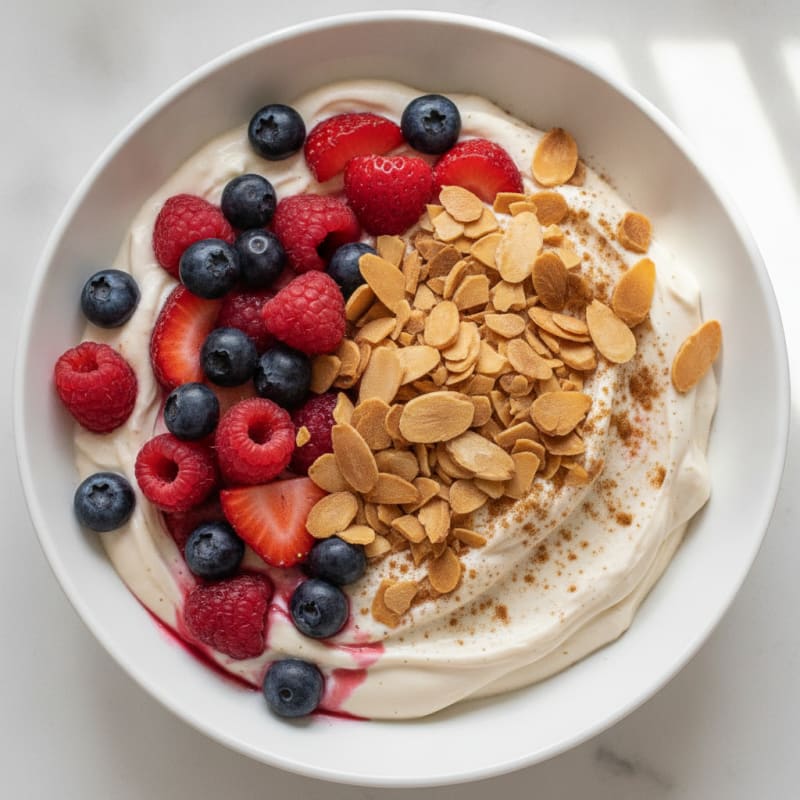 Greek Yogurt Protein Parfait with Mixed Berries and Almonds