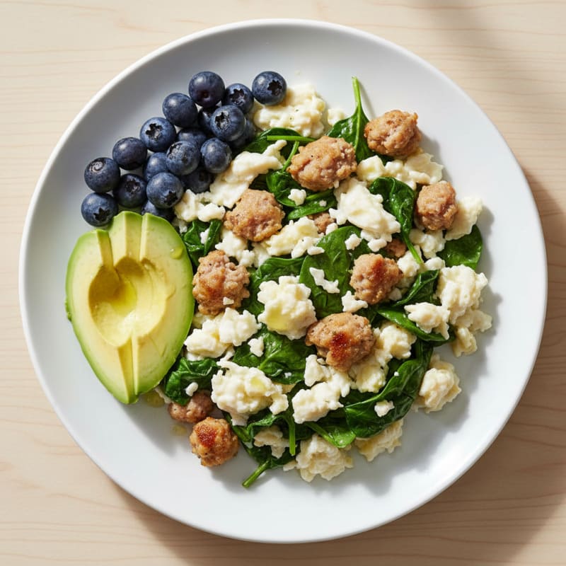 Egg White and Turkey Sausage Scramble with Spinach