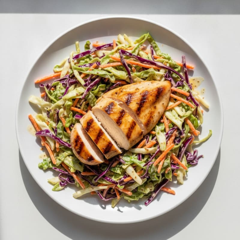 Grilled Chicken Breast with Crunchy Cabbage Slaw