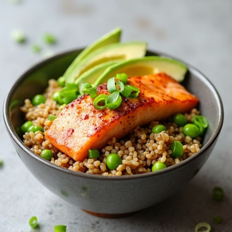 Seared Salmon and Avocado Ginger-Sesame Rice Bowl