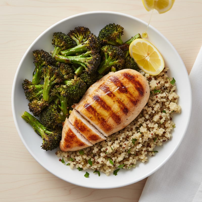 Grilled Chicken Breast with Roasted Broccoli and Quinoa