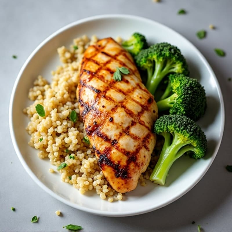 Grilled Chicken Breast with Quinoa and Roasted Broccoli