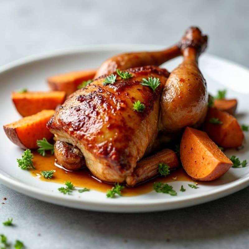 Sticky Date Glazed Chicken with Roasted Sweet Potatoes