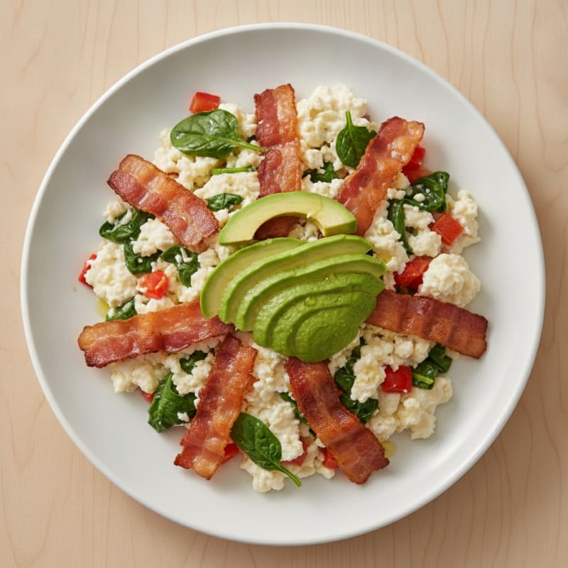 Egg White Veggie Scramble with Turkey Bacon