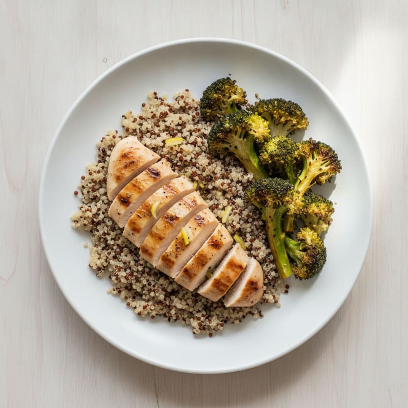 Grilled Chicken Breast with Quinoa and Roasted Broccoli