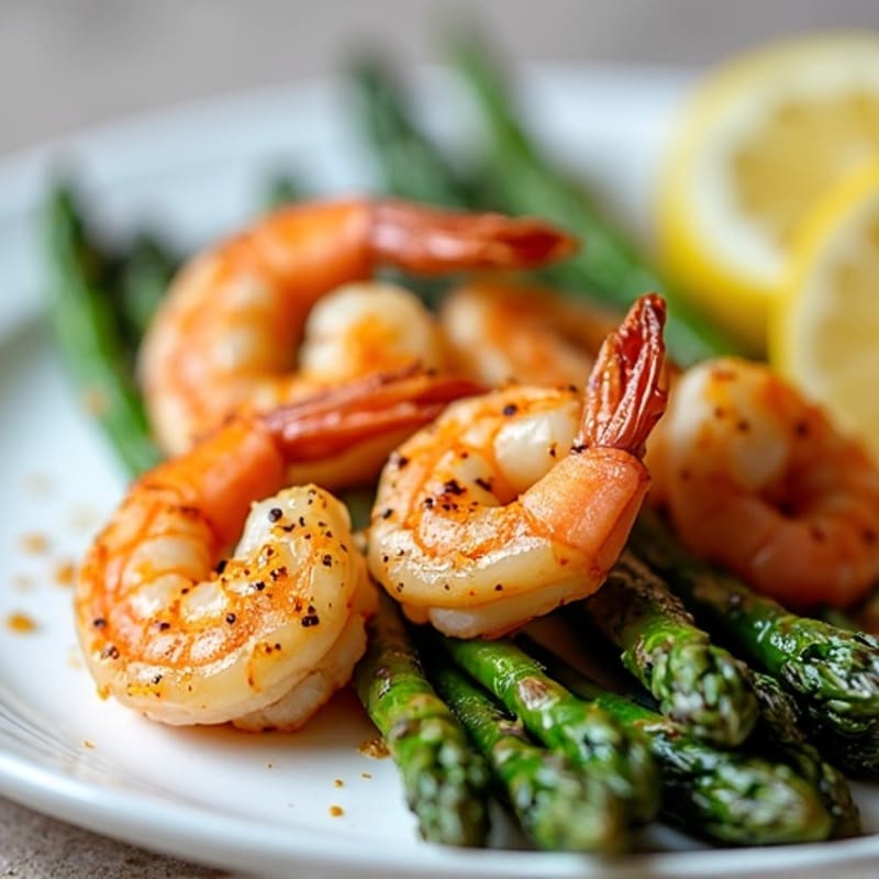 Lemon Garlic Pan-Seared Shrimp with Roasted Asparagus