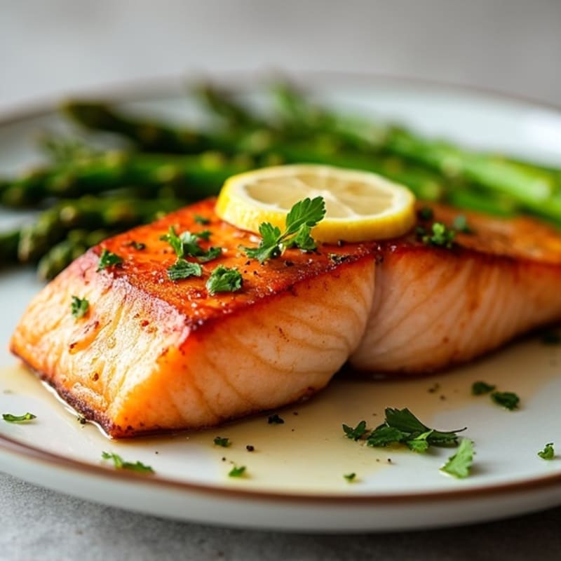 Pan-Seared Salmon with Roasted Asparagus and Lemon