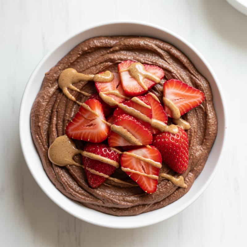Silky Chocolate Protein Mousse with Sliced Strawberries
