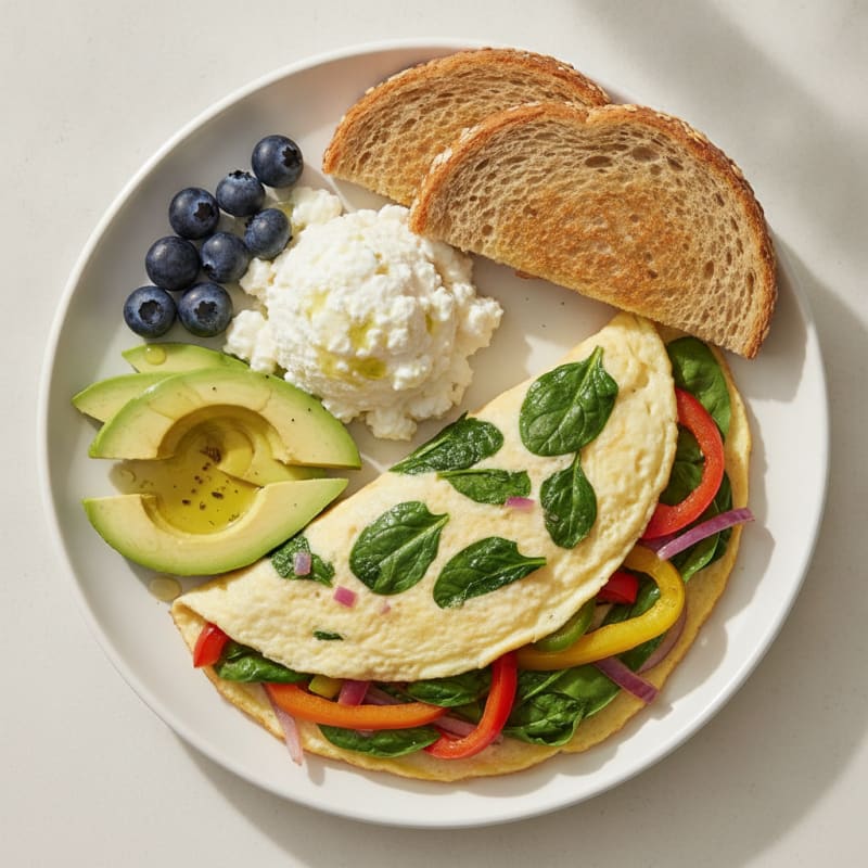 Spinach and Bell Pepper Egg White Omelet with Cottage Cheese