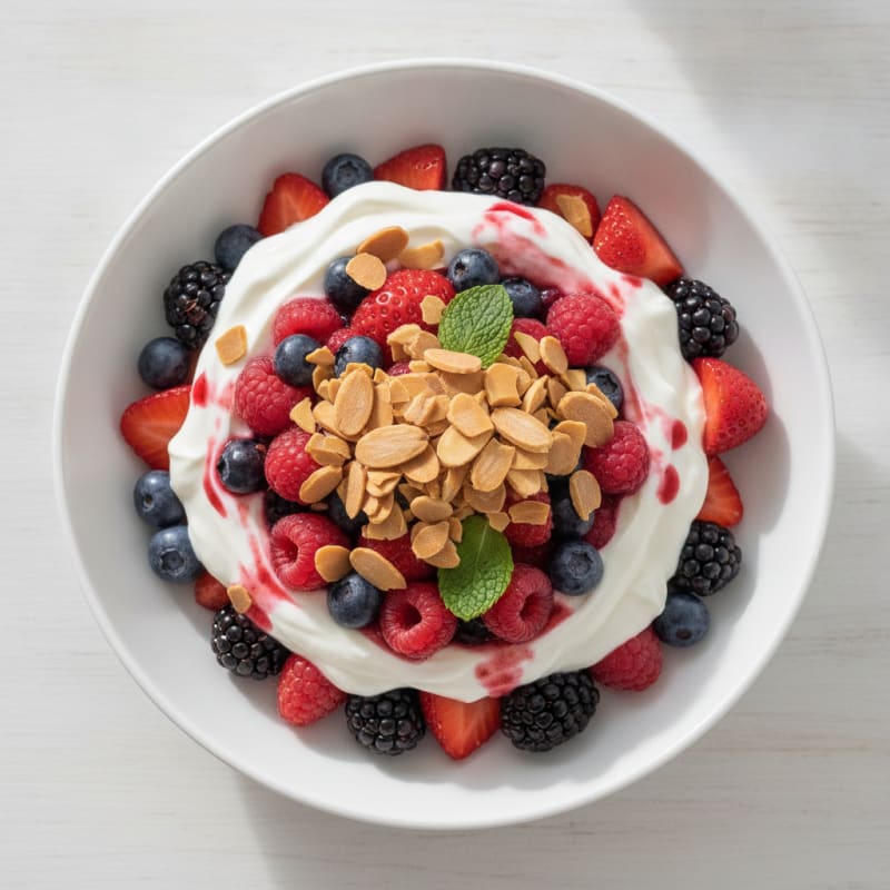 Greek Yogurt Protein Parfait with Mixed Berries and Almonds