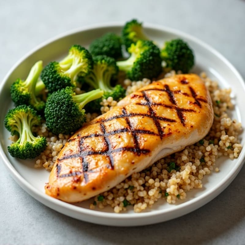 Grilled Chicken Breast with Quinoa and Roasted Broccoli