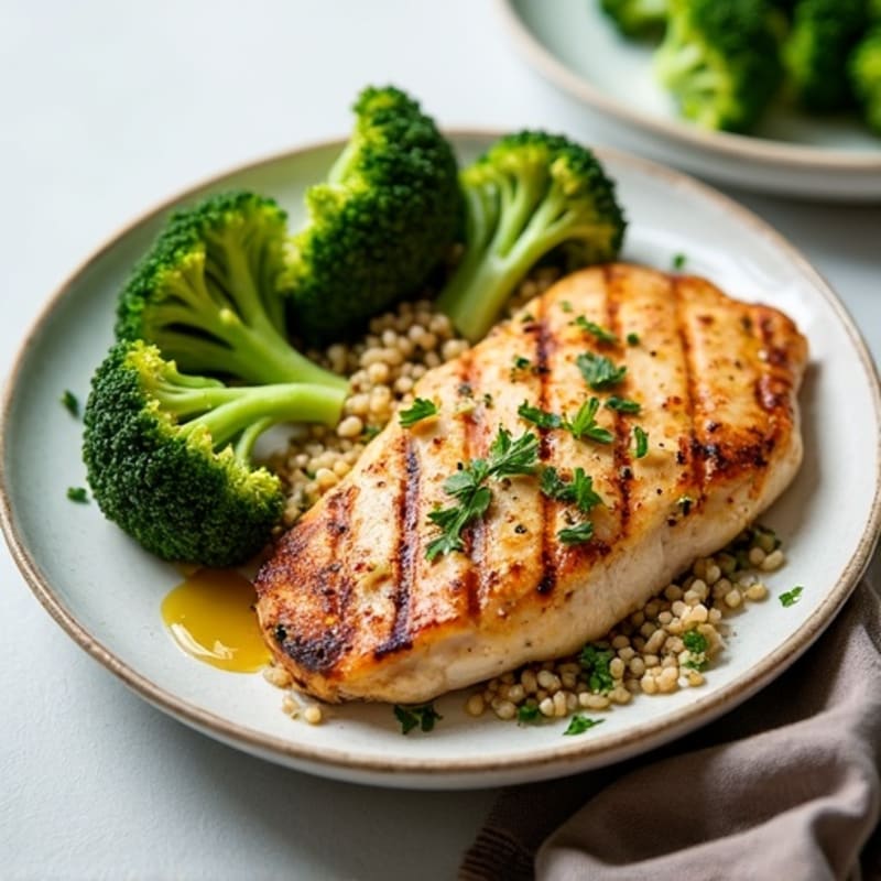 Grilled Chicken Breast with Quinoa and Roasted Broccoli