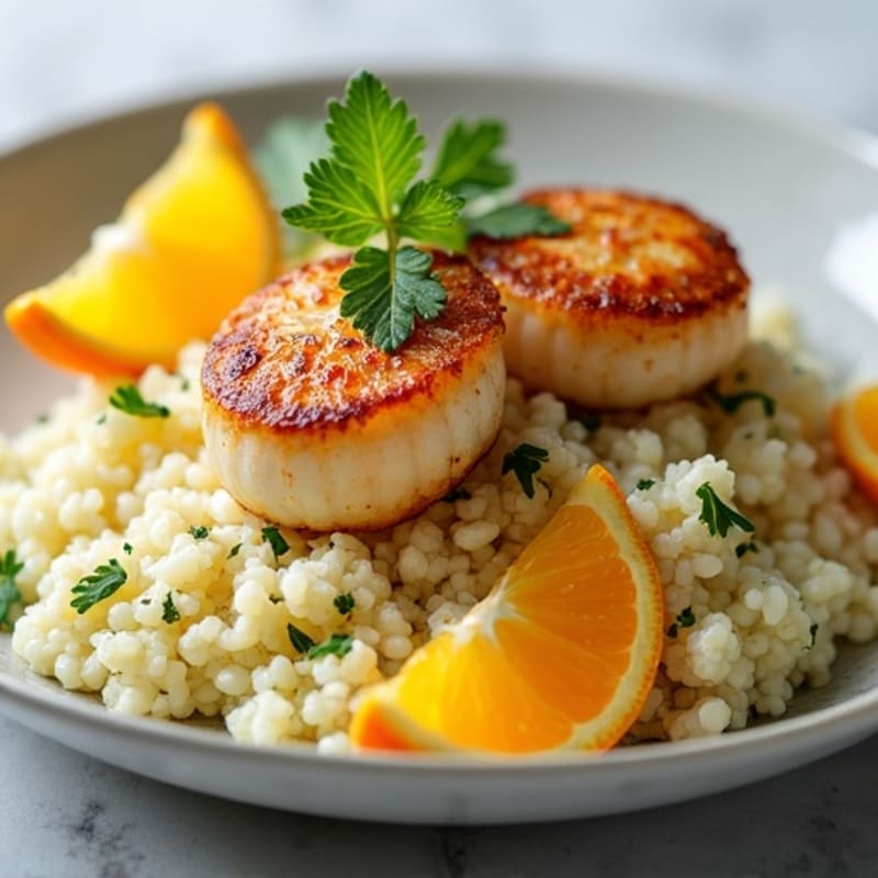 Seared Citrus-Garlic Scallops with Herb Cauliflower Rice