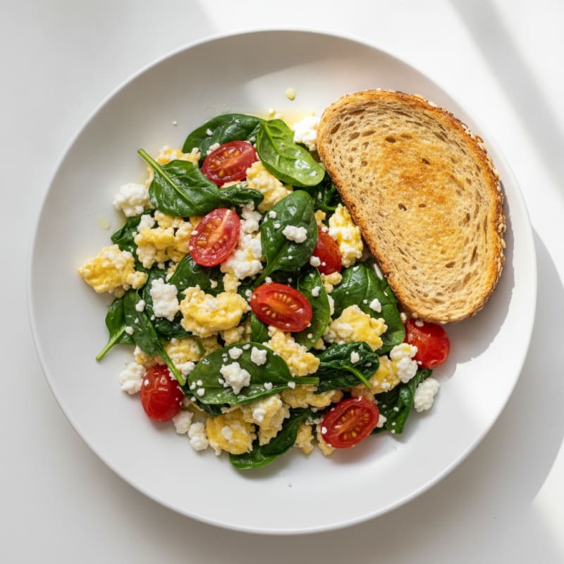Cottage Cheese Egg Scramble with Spinach and Tomato
