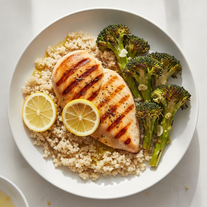 Grilled Chicken Breast with Quinoa and Roasted Broccoli