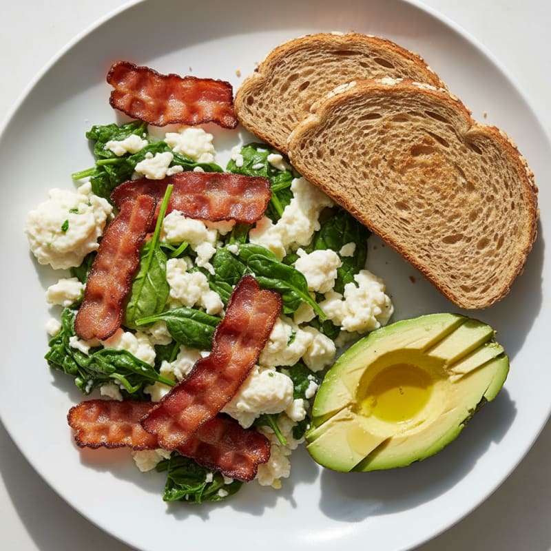 Egg White Scramble with Spinach and Turkey Bacon