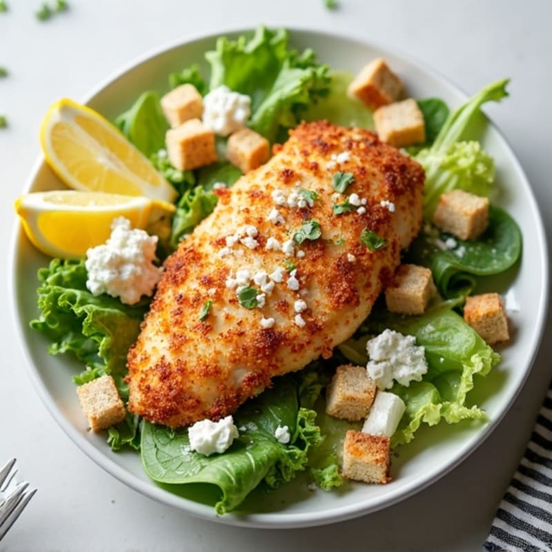 Crispy Chicken Caesar Salad with Creamy Greek Yogurt Dressing