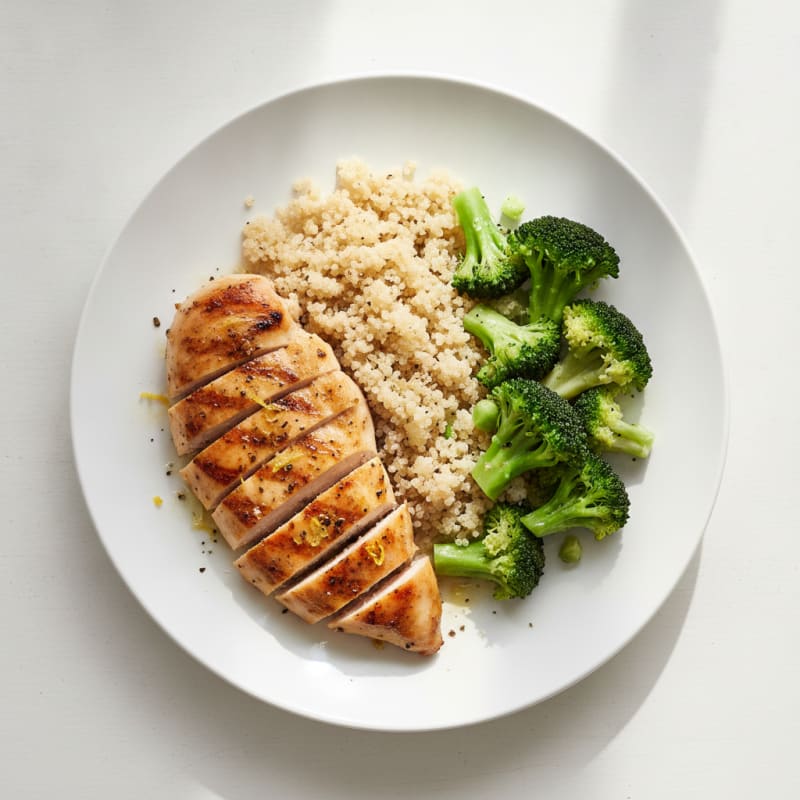 Grilled Chicken Breast with Steamed Broccoli and Quinoa