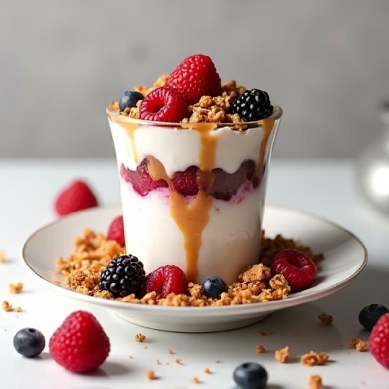 Greek Yogurt Parfait with Peanut Butter and Mixed Berries