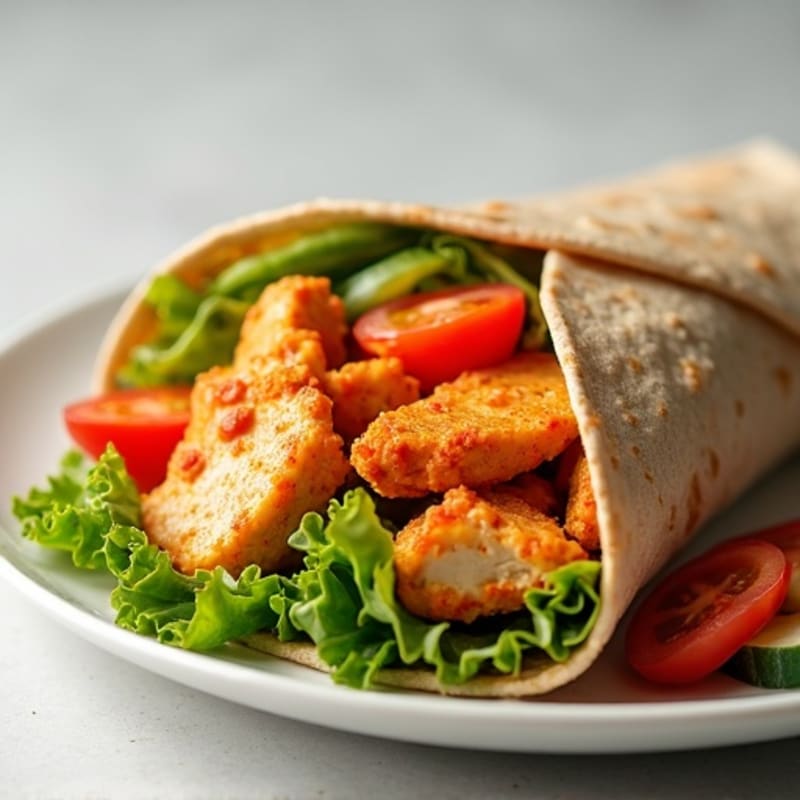 Spicy Crispy Buffalo Chicken Wrap with Fresh Crunchy Veggies