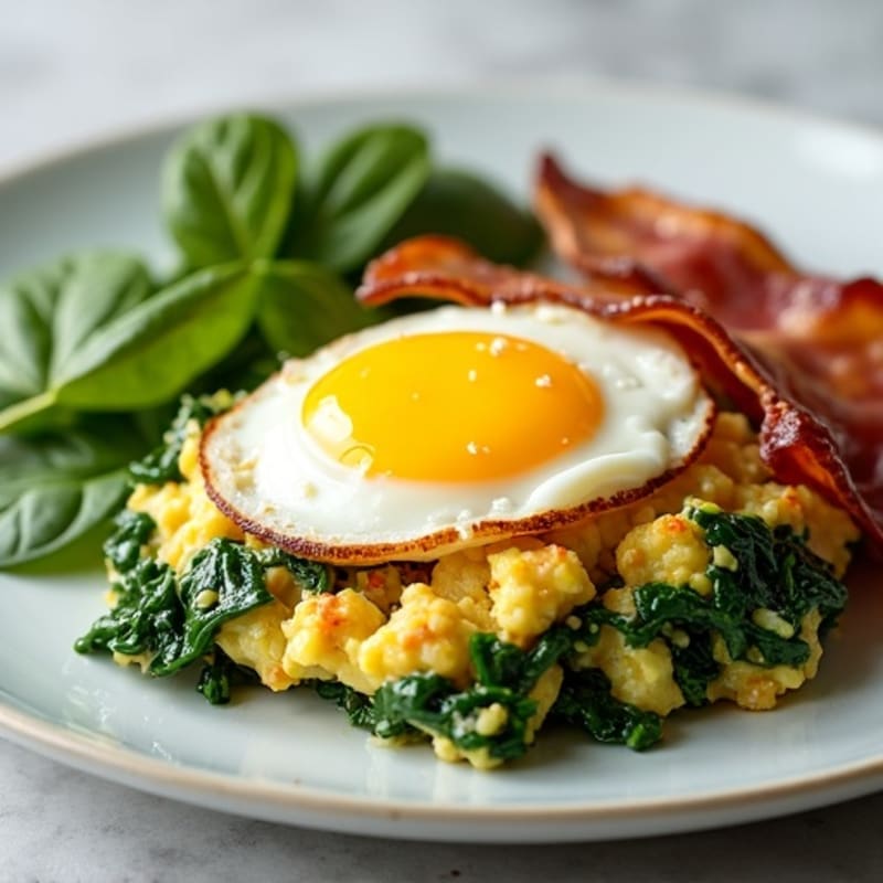 Egg White Spinach Scramble with Turkey Bacon
