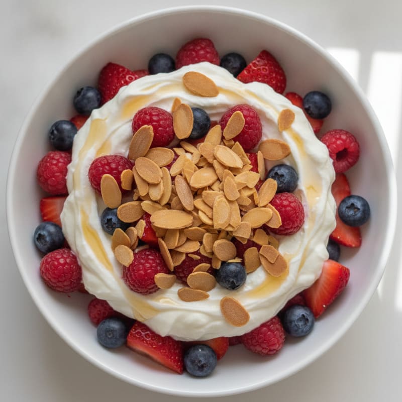 Greek Yogurt Protein Parfait with Mixed Berries and Almonds