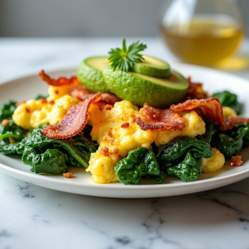 Crispy Turkey Bacon and Egg White Scramble with Spinach