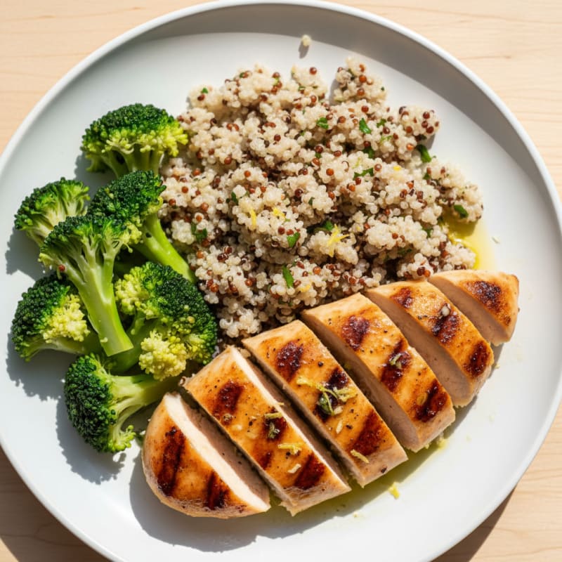 Grilled Chicken Breast with Quinoa and Steamed Broccoli