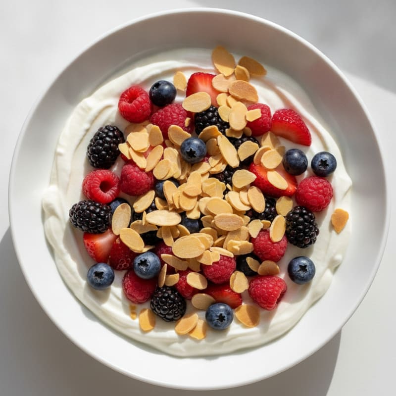 Silky Greek Yogurt Protein Bowl with Mixed Berries and Almonds