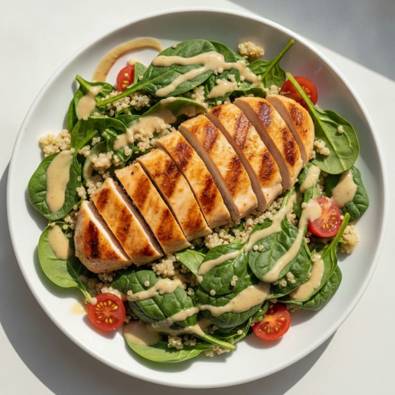 Grilled Chicken Breast with Creamy Quinoa Spinach Salad