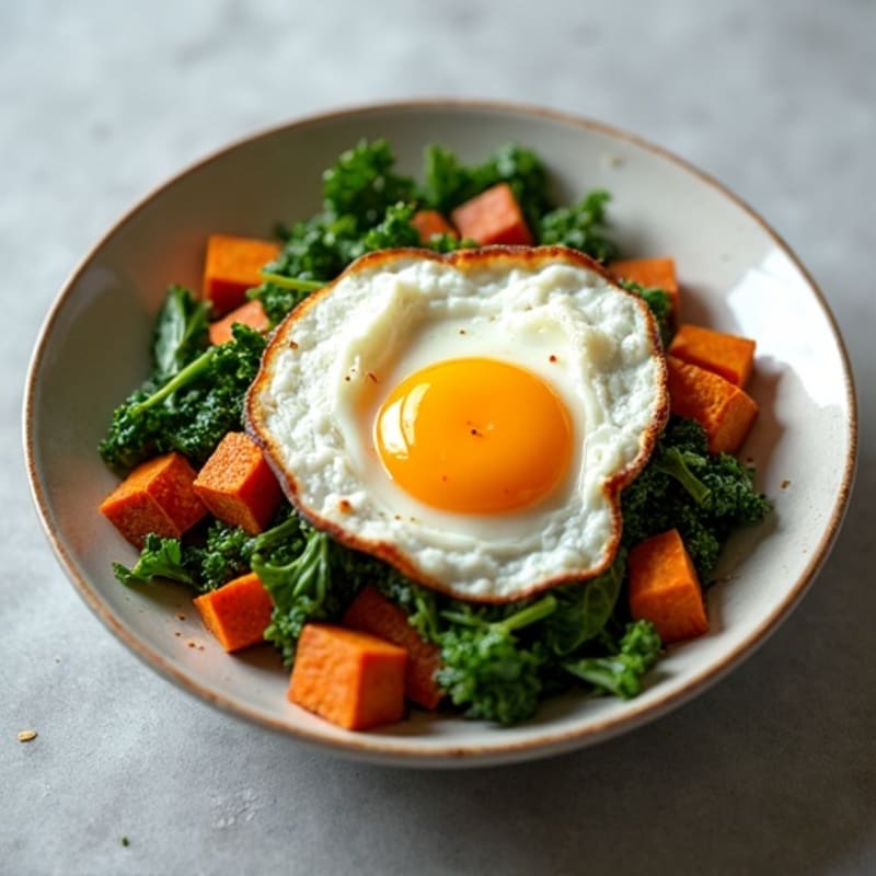 Crispy Sweet Potato Hash with Sautéed Greens and a Jammy Fried Egg