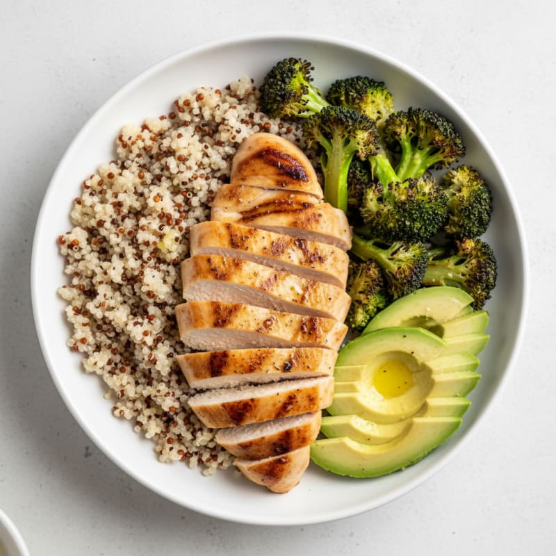 Grilled Chicken Breast and Quinoa Bowl with Roasted Broccoli