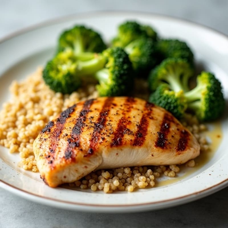 Grilled Chicken Breast with Roasted Broccoli and Quinoa