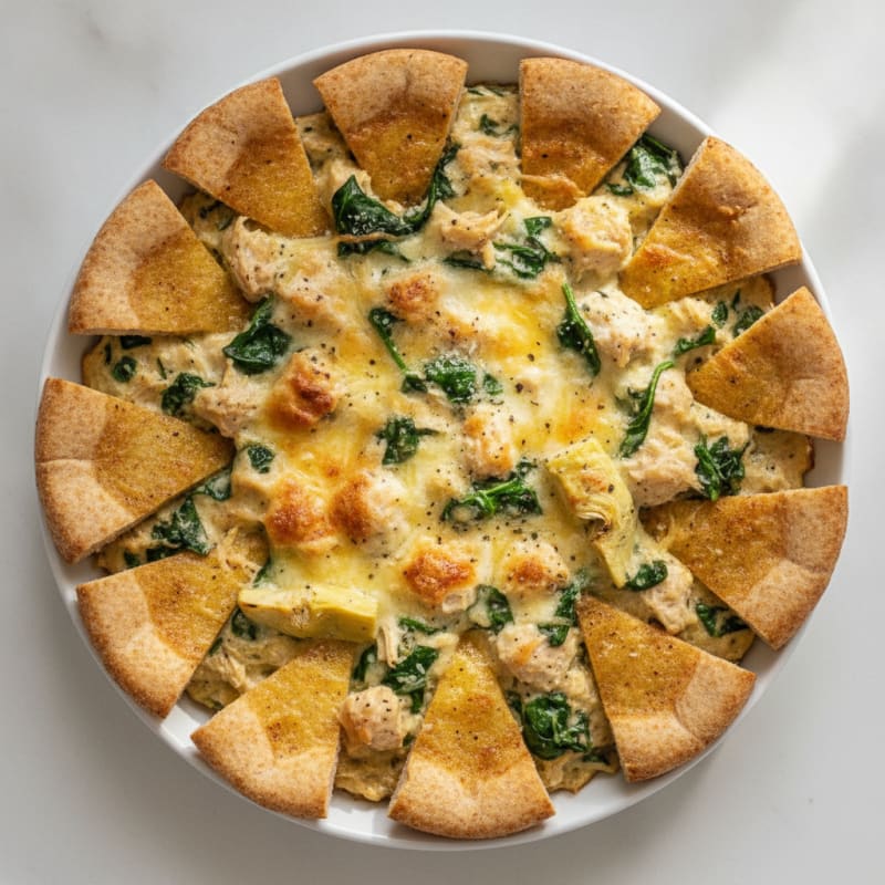 Baked Spinach Artichoke Dip with Toasted Pita