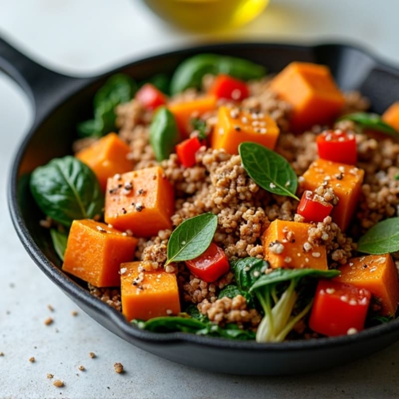 Hearty Ground Turkey and Roasted Sweet Potato Skillet