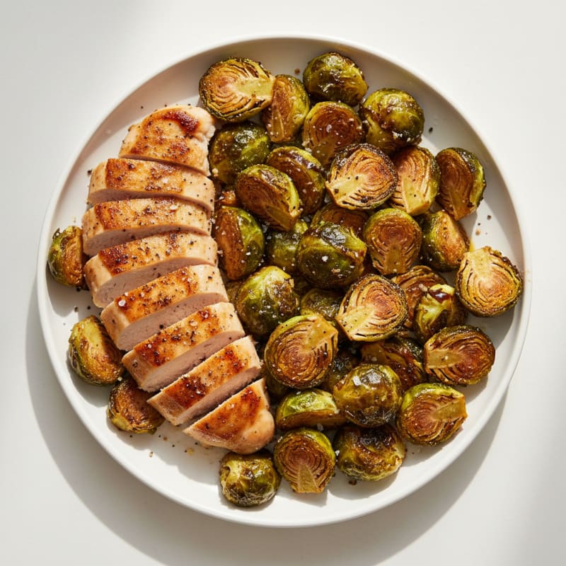 Crispy Balsamic-Glazed Brussels Sprouts with Seared Chicken