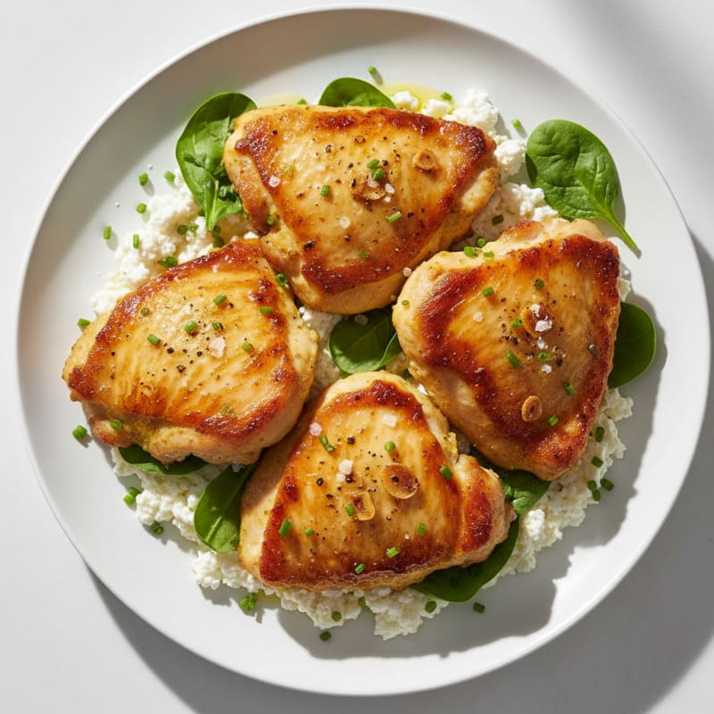 Golden Grilled Chicken Thighs with Creamy Cottage Cheese