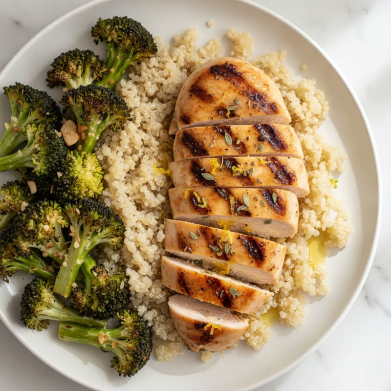 Grilled Chicken Breast with Roasted Broccoli and Quinoa