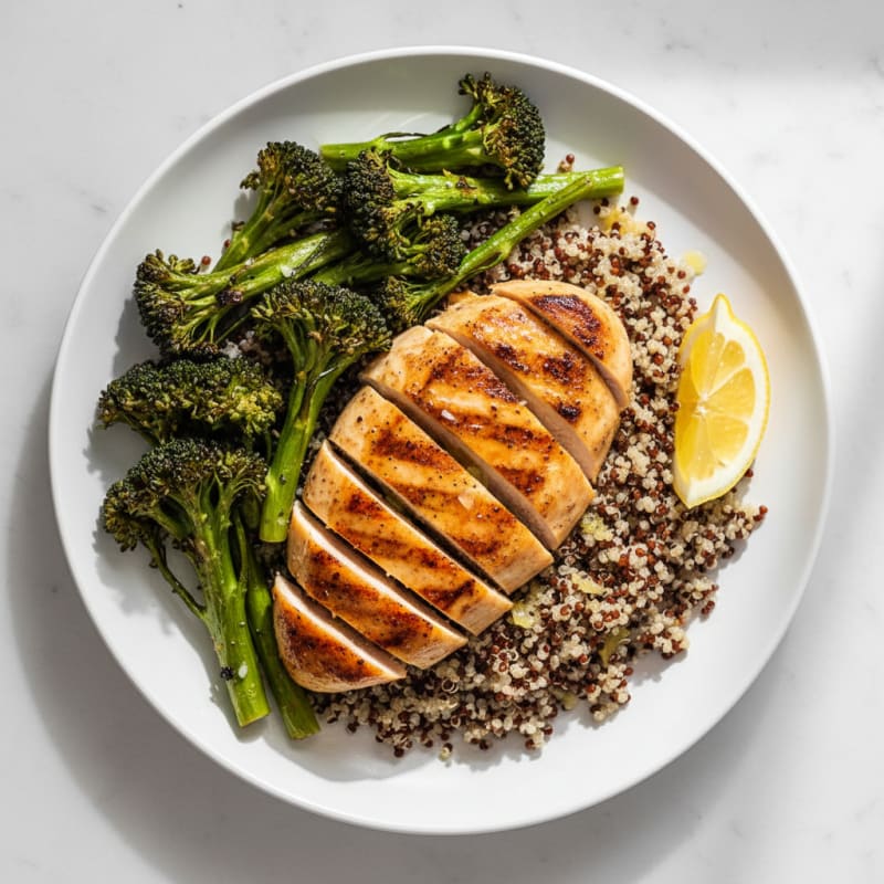 Grilled Chicken Breast with Quinoa and Roasted Broccoli