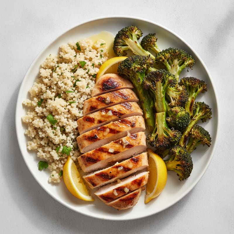 Grilled Chicken Breast with Quinoa and Roasted Broccoli
